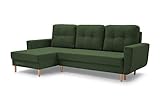 MOEBLO Sofa mit Schlaffunktion und Bettkasten, Couch für Wohnzimmer, Schlafsofa Federkern Sofagarnitur Polstersofa Wohnlandschaft mit Bettfunktion - Coral (Grün, Ecksofa Links)