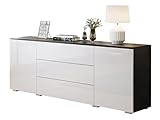 Mirjan24 Kommode Bevrato 150 mit 3 Schubladen und 2 Türen, Sideboard, Anrichte, B:H:T: 150x68x39 cm, Highboard, Mehrzweckschrank, Wohnzimmer (Matera/Weiß Hochglanz)