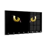 DEQORI Wandgarderobe Glas & Metall | Motiv Unheimliche Katzenaugen | 60x30 cm | Design Haken-Leiste modern | Garderoben-Paneel für Flur, Wohnzimmer & Schlafzimmer | magnetisch & beschreibbar