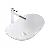 VBChome Waschbecken 62 x 36 x 16 cm Keramik Weiß Oval Waschtisch Groß sehr modern Handwaschbecken Aufsatzwaschbecken Waschschale Gäste WC