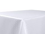 BEAUTEX Tischdecke Damast Punkte - Bügelfreies Tischtuch - Fleckabweisende, Pflegeleichte Tischwäsche - Tafeltuch, Eckig 130x220 cm, Weiss