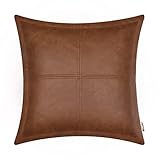 BRAWARM Braunes Leder-Kissen, 50,8 x 50,8 cm, Kunstleder-Kissenbezug mit Paspelierung, handgenähtes Leder, dekorative Überwurf-Kissenbezüge für Couch, Sofa, Bett, Wohnzimmer, Garten
