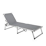 HOMECALL Aluminium Folding Sun Lounger, Textilene Fabric - Light Grey