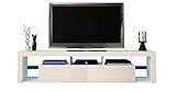 MATKAM TV-Schrank Grand 07, Lowboard für Fernseher B200 x H45 T35 cm, LED, Hochglanzfronten, TV-Kommode Steh- oder Hängemontage (Weiß-matt/Weiß Hochglanz), GRAND07