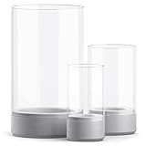 Werkbeton - 3er Set Beton & Glas Windlicht Luisa Größe | garantierter Blickfang | Einzeln oder 3er Set | Geschenk Highlight | passgenaues Glas | großer Kerzenhalter (3er Set - S / M / L)