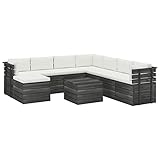 LAPOOH 9-TLG. Garten-Sofagarnitur aus Paletten mit Kissen, Lounge Gartenmöbel Set, Möbelsets, Gartenlounge, Balkon Möbel, Balkonmöbel, Sitzgruppe, Kiefernholz