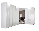 lifestyle4living Kleiderschrank mit Spiegel in Weiß Hochglanz | Drehtürenschrank 9 türig mit 3 Schubladen
