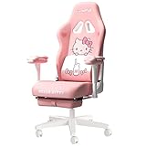 AutoFull Hello Kitty Rosa Gaming-Stuhl Ergonomischer Schreibtisch-Computerstuhl mit hoher Rückenlehne und Lendenwirbelstütze, PU-Leder-Arbeitsstuhl im Racing-Stil mit Fußstütze