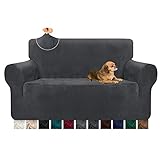 Granbest 1 Stück Dicke Couchbezug Ultra weiche Samt Sofabezug anspruchs hohe Stretch Anti-Rutsch-Sofabezug Zweisitziger Couchbezug Möbelschutz für Katze, Hund, Haustier (2 Sitzer,Grau)