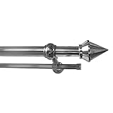 Garesa Gardinenstange Semara Ø 28mm, 2-läufig, Verchromt I Stabile Vorhangstange inkl. Ringe + Faltenlegehaken + Gleiter I Mit Endknopf Spitze I Wandmontage I 350cm