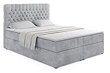 ALTDECOR Boxspringbett mit H3-Matratze (20 cm hoch) mit Bonellfederung + PUR, Topper (5 cm hoch), Polsterbett mit Kopfteil und Bettkasten - 180x200 Grau Casa 2314