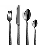 Amefa PVD Besteck Set Felicity, Schwarzes Besteck, 24-teiliges Besteck Schwarz, Für 6 Personen, 18/0 Edelstahl, 13/0 Klingenstahl, Gehämmerter Griff, Mit Messer, Gabel, Löffel & Kaffeelöffel