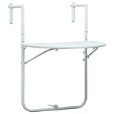 puraday Balkonhängetisch Weiß 60 x 64 x 83,5 cm Kunststoff Rattanoptik Couchtisch Balkontisch Klappbar Geländer Hängetisch Balkontisch Hängend Esszimmertisch Esstisch Klein Balkontisch Zum Hängen