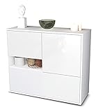 Stil.Zeit Kommode Sideboard - Alfred - Korpus Weiss matt - Front Hochglanz Design Weiß - (92x79x35cm) - Push to Open Technik & hochwertigen Leichtlaufschienen - Made in Germany