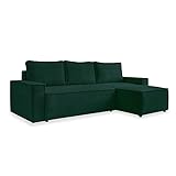 MIUFORM Sofa Cord 250 cm x 156 cm x 89 cm, Ecksofa mit Schlaffunktion und Bettkasten - Brave Dave - Couch L Form Sofa L Form, Wohnlandschaft mit Schlaffunktion, Cord Sofa (Flaschengrün)