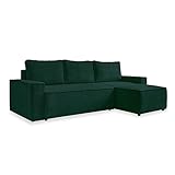 MIUFORM Sofa Cord 250 cm x 156 cm x 89 cm, Ecksofa mit Schlaffunktion und Bettkasten - Brave Dave - Couch L Form Sofa L Form, Wohnlandschaft mit Schlaffunktion, Cord Sofa (Flaschengrün)