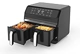 Just Perfecto Heißluftfritteuse XXL 8L 2 Kammern - 8 in 1 Airfryer max. 200°C - Frittieren ohne Öl inkl. Rezeptbuch - 1700W Air Fryer mit LCD Touch Display - Heißluft Fritteuse Doppelkammer ohne fett