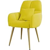 YCZHD Moderne Samt-Esszimmerstühle, hohe hintere Seitenstühle Armstuhl gepolsterter Stuhl gepolsterter langlebiger Metallbein-Haushalts-Make-up-Stuhl für anwendbares Lounge-Schlafzimmer(Color:GELB)