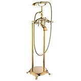 Gold freistehende Badewanne Armaturen Doppelgriff Bodenmontierte Badewanne Füller Messing Freistehende Badekräne mit Handdusche Dekoration