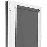 Estika® Verdunklungsrollo ohne Bohren - Stoffbreite 75 cm x 220 cm - Graphit - 6 Stoff Farben, Rollos für Fenster ohne Bohren, Klemmfix rollos für Fenster innen