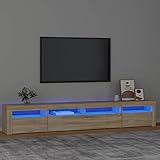 BULANED TV-Schrank mit LED-Leuchten, TV Lowboard, Fernsehschrank, Fernsehtisch, Fernseher Schrank, TV Sideboard, TV Board, TV Cabinet, Sonoma-Eiche 240x35x40 cm