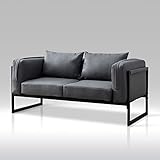 TUKAILAi 2-Sitzer Sofa, Sessel Couch Kunstleder gepolstert mit Metallrahmen, kostenlose Kissen, Verdickung gepolsterte Sitzfläche Lounge Wohnzimmer Büromöbel Grau