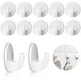 Plastik Haken Selbstklebend, 12 Stück Weiß Handtuchhalter Ohne Bohren, Handtuchhaken Kleiderhaken Selbstklebend für Küche, Badezimmer und Büro