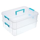 SUMNACON 2-Tier stapelbare Handwerk Aufbewahrungsbox Kunststoff verstellbare Aufbewahrungsbehälter mit Tragegriff Transparente Container Veranstalter für Kunst & Handwerk Spielzeug,Nähen Zubehör, Blau