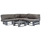 INLIFE 4-TLG. Garten-Lounge-Set Paletten Graue Auflagen Holz,76.4kg,275306