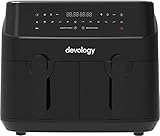 Devology Doppelluftfritteuse - 4,5 L x 2 Unabhangige Zonen - Finish, Das Beide Gleichzeitig Fertig Macht - Digitale LED-Anzeige Airfryer Mit 12 Garprogrammen - Gesunde Olfreie Fritteuse