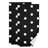 Schwarz und Weiß Handtuch – Vintage Schwarz Weiß Polka Dot Badezimmer Handtücher Moderne Einfache Gesichtstücher Saugfähige Fingerspitzen-Handtücher für Küche Fitnessstudio 35,6 x 71,1 cm, 2 Stück