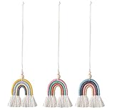 Yonphy Makramee Regenbogen Wandbehang Handgewebte Regenbogen Wandteppich Boho Home Wanddeko für Kinderzimmer Autorückspiegel (3 Stück)