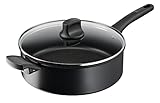 Tefal G28837 Hard Titanium On Schmorpfanne mit Deckel 28 cm | Aluminium | unbedenkliche Antihaftversiegelung | Thermo-Signal Temperaturanzeiger | für alle Herdarten | induktionsgeeignet | Schwarz