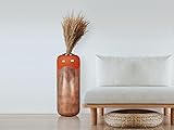 OZAIA - Große Vase - emailliertem Metall - D 30 x H 82 cm - Terracotta & Blattkupfer-Optik - PERLIN