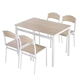 HOMCOM 5-teilige Essgruppe Sitzgruppe Esstisch Set Holzmaserung MDF + Metall Grau + Weiß mit 1 Tisch + 4 Stühlen