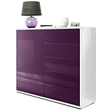 Vladon Sideboard Ben V2, Kommode mit 1 Tür und 5 Schubladen, Weiß Hochglanz/Brombeer Hochglanz (79 x 74 x 36 cm)