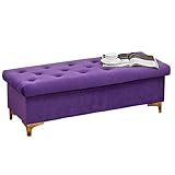 MEFFEE Osmanischer Fußhocker,Spielzeug-Aufbewahrungsbox,Flanell-Schuhwechselhocker,mit Schwammkissen,Schlafzimmer-Bettendhocker,Schmiedeeisen-Dekoration,100 x 45 x 40cm,Ottomane(Farbe:Lila)