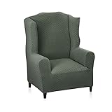 DSHUB Stretch-Ohrensesselbezug, Rutschfester Jacquard-Ohrensesselbezug, weicher Sesselbezug, Möbelschutz für Wohnzimmer, Grün, Ohrensessel