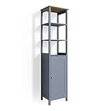 Vicco Badschrank Bianco Hochschrank 160x40x32cm Badregal Badmöbel Holz Badezimmerschrank im Landhausstil (Grau)