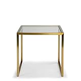 Wohnzimmer-Beistelltisch, Goldener Sofatisch aus Metall, Couchtisch aus gehärtetem Glas, Zuhause, Schlafzimmer, Hotel, Nachttisch (Größe: 45 x 50 x 45 cm, Farbe: Gold)