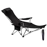 FLKENNEL Campingliege Faltbar Liegestuhl Campingstuhl Mit Fußteil, Mit Kopfstütze & Tragetasche, Belastbarkeit 150 Kg, 150X76X40cm (60X30X15.7in (Color : Schwarz)