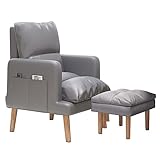 LEIYTFE Gepolsterter Innensessel Entspannungsstuhl Recliner,Bequemer Sessel Mit Fußhocker Zimmersessel Mit Armlehne, Verstellbare Rückenlehne Und Seitliche Ablagefächer,Standard Höhe (Color : Grey)