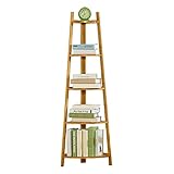 ZAJ Regal Eckleiter-Bücherregal, 5-stöckiges Bambus-Bücherregal, Bücherregal, modernes, einfaches, freistehendes Badezimmer-Lagerregal, Pflanzenständer für das Heimbüro Standregal Bookshelf
