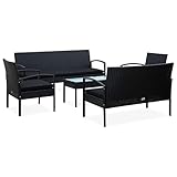 JUNZAI 5-TLG. Garten-Lounge-Set mit Auflagen, Lounge Gartenmöbel Set, Terassenmöbel Wetterfest, Gartenlounge, Balkon Möbel, Garten Loungemöbel Set, Garten Sitzgruppe, Poly Rattan Schwarz