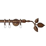 Garesa Gardinenstange Rustika Ø 16mm, 1-läufig, Bronze I Rustikale Vorhangstange aus Metall inkl. Ringe + Faltenlegehaken I Mit Endknopf Blatt I 100cm