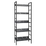 EUGAD Standregal Bücherregal Metallregal Leiterregal Stufenregal Multifunktionale Regal Industrie Design MDF Metall 60x27,5x160cm, Schwarz Marmor