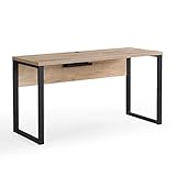 B&D home Schreibtisch, Bürotisch mit Kufengestell, Computertisch mit Kabel Management, für Homeoffice, Büro, Arbeitszimmer, Sandeiche/Schwarz, 140 x 58 x 76 cm