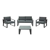 NATERIAL - Gartenmöbel Set LYRA - Lounge Set - 4 Personen - 1 Outdoor-Sofa - 2 Gartensessel - 1 Outdoor-Couchtisch 64x64x29 cm - Aluminium - Stahl - Grau - Gartenlounge - Garten Sitzgruppe