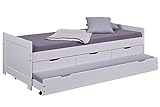 Inter Link - Jungendbett | Kinderbett | Funktionsbett |Tandembett |Schlafsofa | Funktionsbett ausziehbar mit Stauraum| Kiefer massiv | inkl. Lattenrost | Farbe Weiß lackiert | Desert Rain 90x200