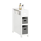 SoBuy BZR83-W Nischenregal mit 2 abnehmbaren grauen Körben Küchenregal Badezimmerregal Badschrank Nischenschrank schmales Regal toilettenpapier aufbewahrung Badmöbel Weiß BHT ca.:20x70x60cm